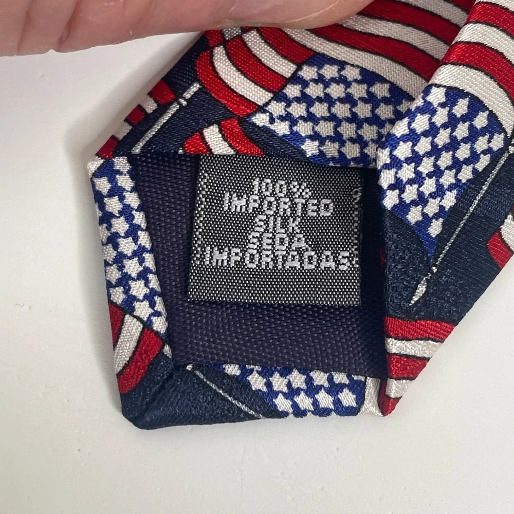 Vintage American Flag Necktie Mens Silk Patriotic USA 250th July 4th Large Print